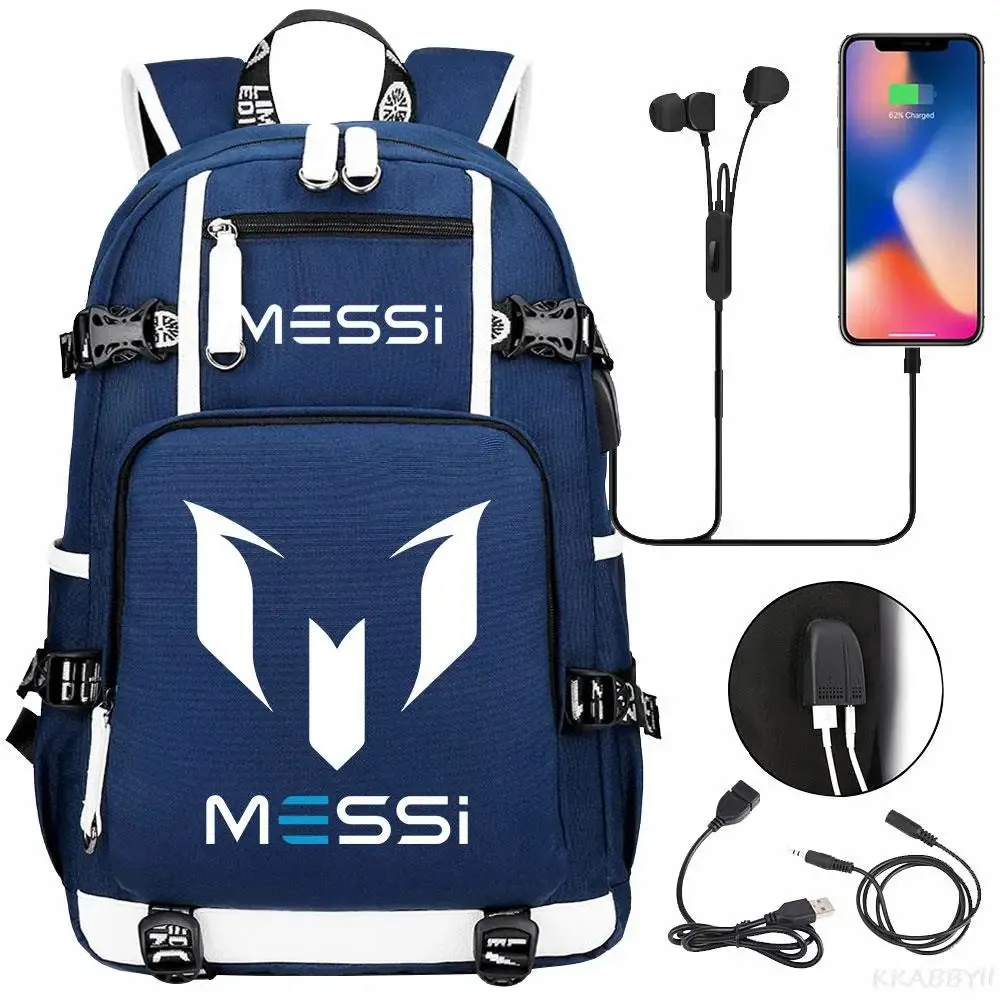 Messi School Bags Business travel bag Backpack Camouflage USB Laptop Waterproof Multifunctional