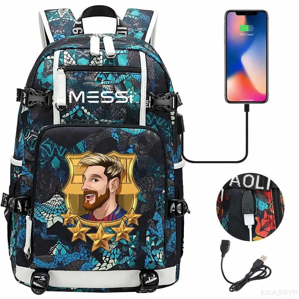 Messi School Bags Business travel bag Backpack Camouflage USB Laptop Waterproof Multifunctional