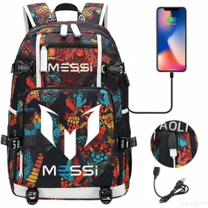 Messi School Bags Business travel bag Backpack Camouflage USB Laptop Waterproof Multifunctional