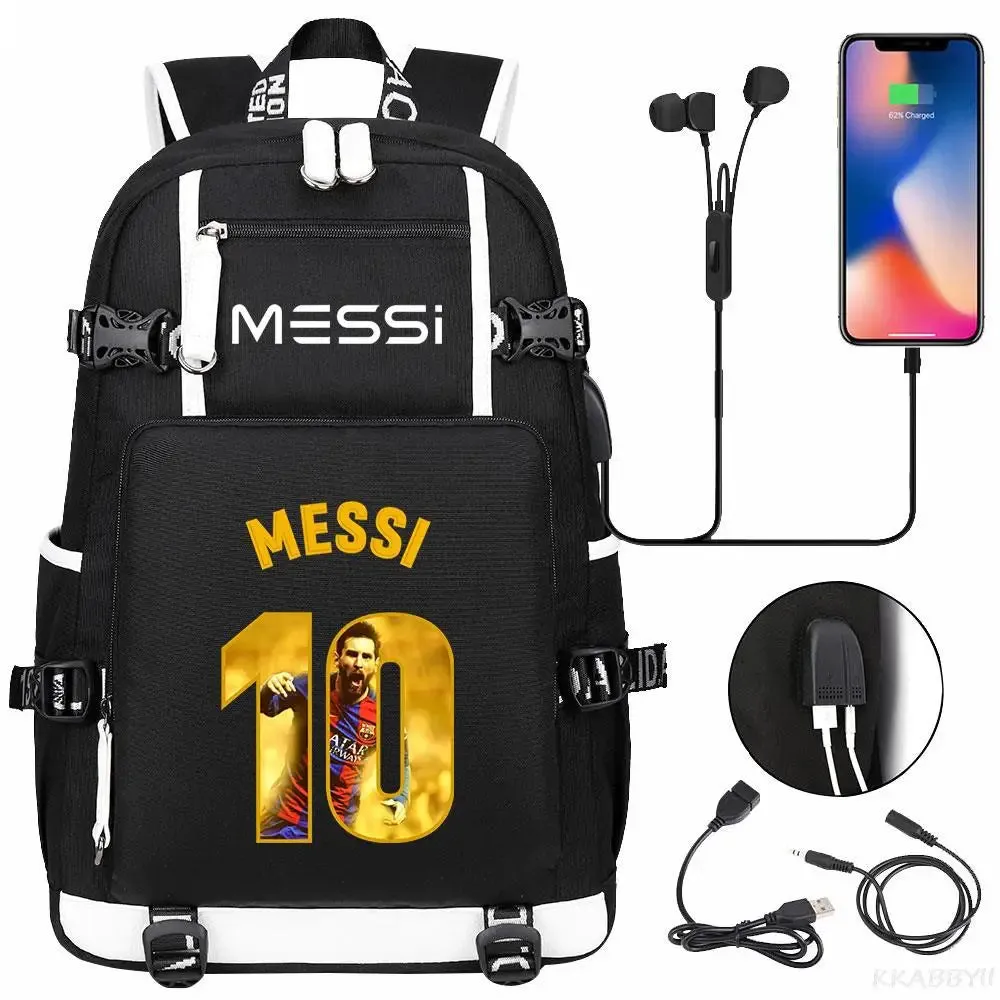 Messi School Bags Business travel bag Backpack Camouflage USB Laptop Waterproof Multifunctional