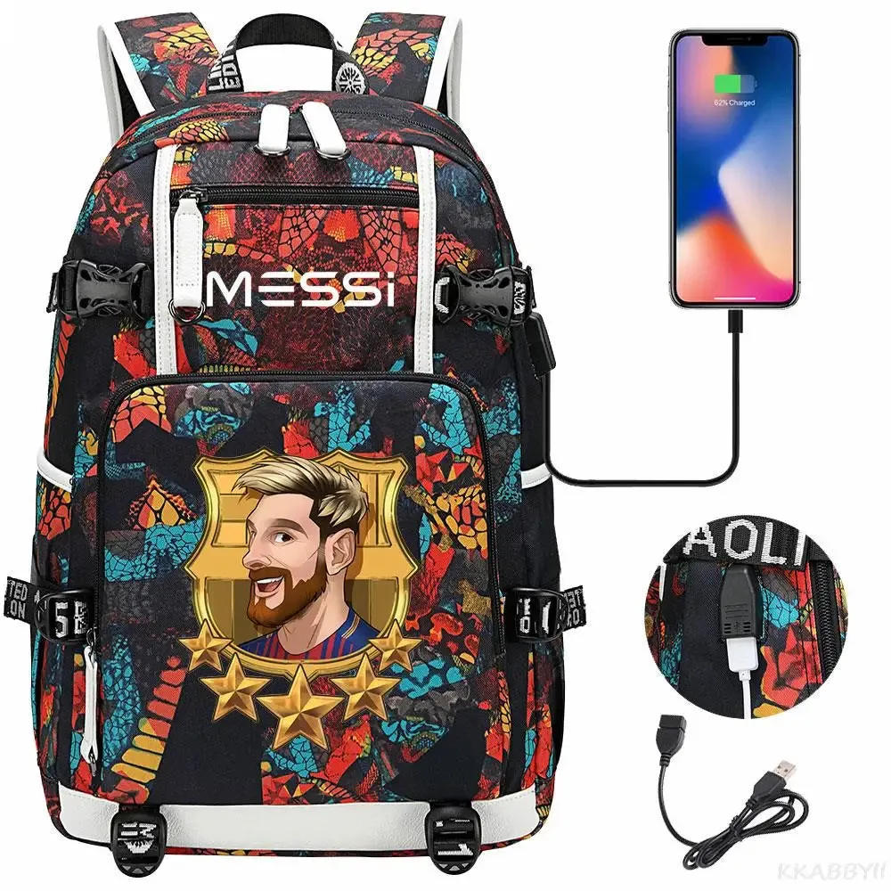 Messi School Bags Business travel bag Backpack Camouflage USB Laptop Waterproof Multifunctional