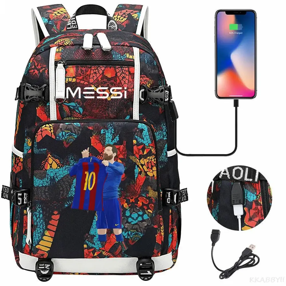 Messi School Bags Business travel bag Backpack Camouflage USB Laptop Waterproof Multifunctional