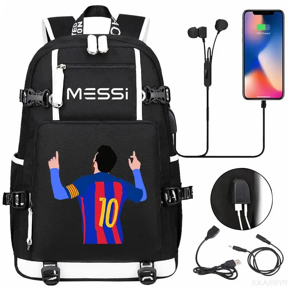 Messi School Bags Business travel bag Backpack Camouflage USB Laptop Waterproof Multifunctional