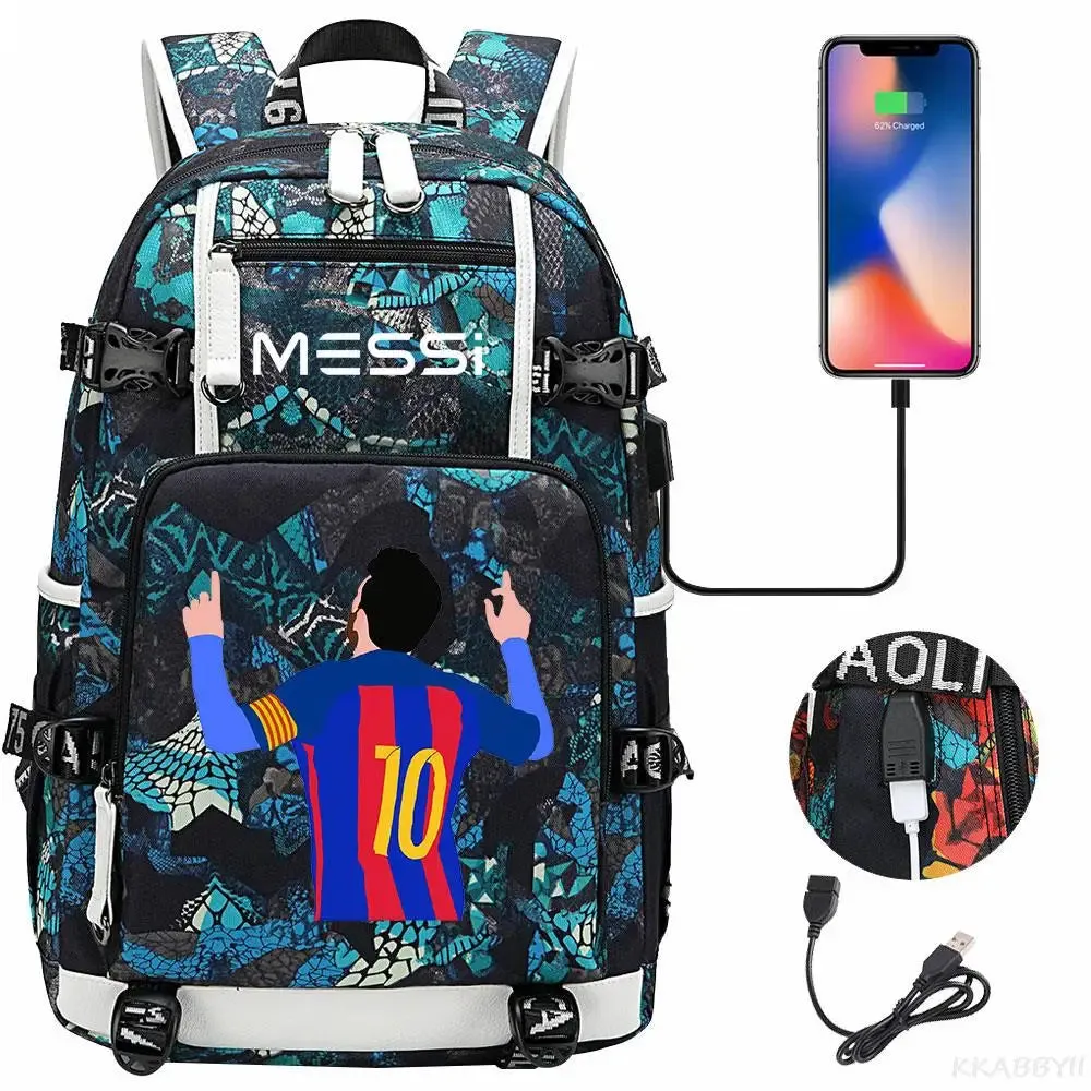 Messi School Bags Business travel bag Backpack Camouflage USB Laptop Waterproof Multifunctional