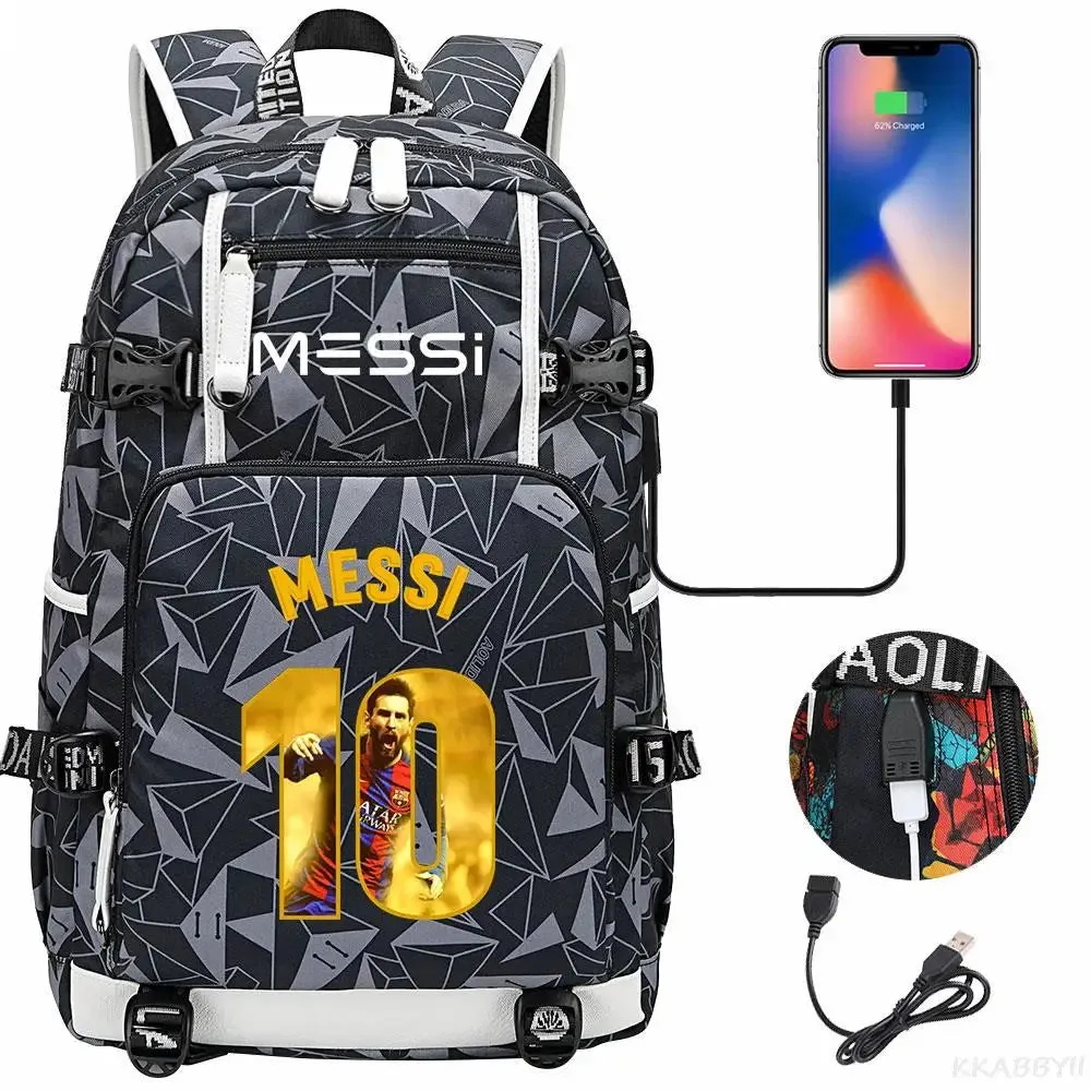 Messi School Bags Business travel bag Backpack Camouflage USB Laptop Waterproof Multifunctional