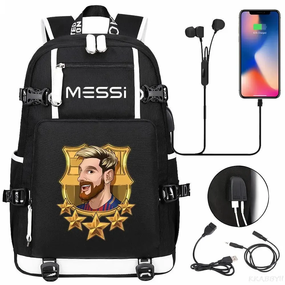 Messi School Bags Business travel bag Backpack Camouflage USB Laptop Waterproof Multifunctional
