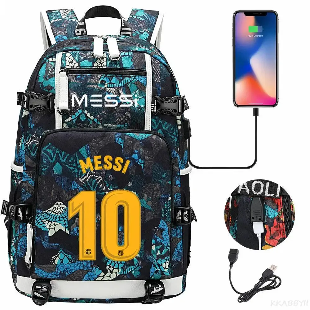 Messi School Bags Business travel bag Backpack Camouflage USB Laptop Waterproof Multifunctional