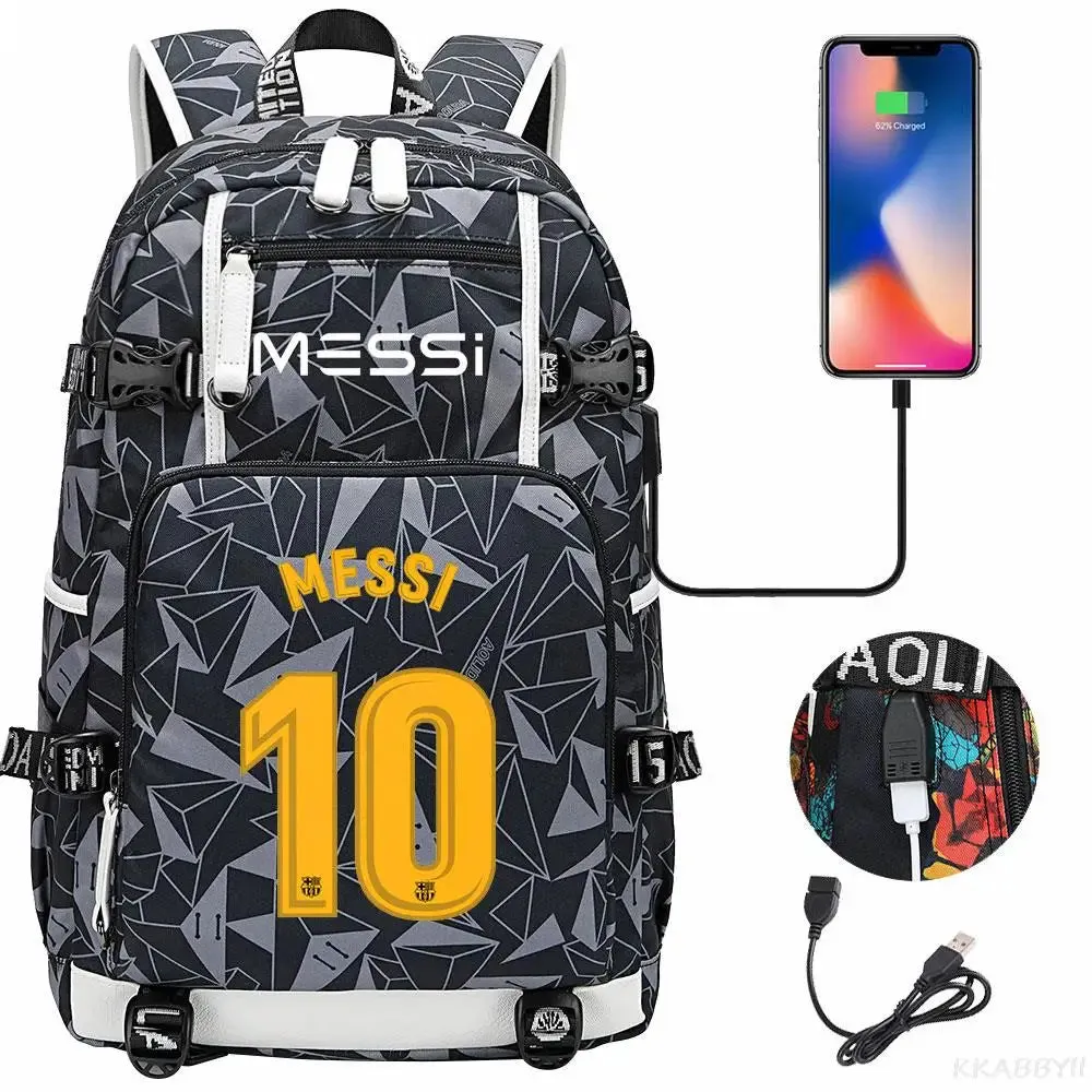 Messi School Bags Business travel bag Backpack Camouflage USB Laptop Waterproof Multifunctional