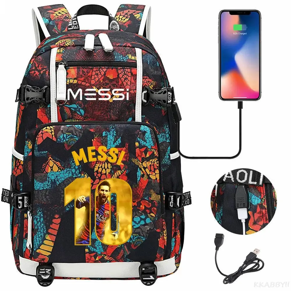 Messi School Bags Business travel bag Backpack Camouflage USB Laptop Waterproof Multifunctional