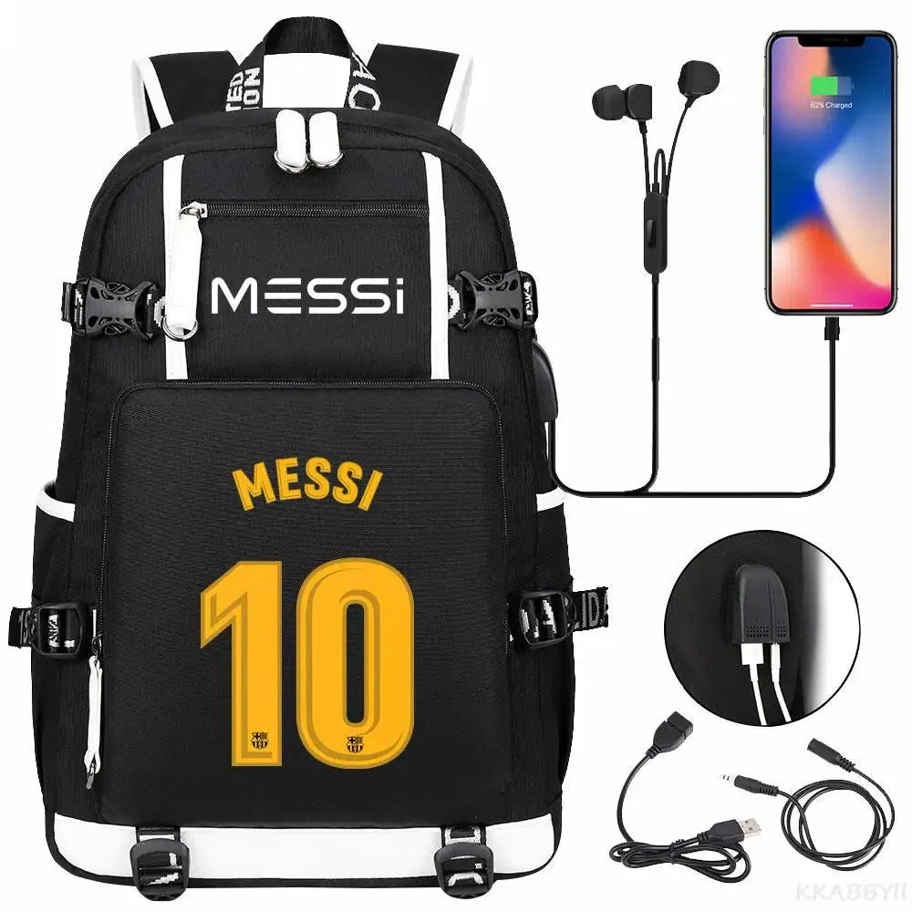 Messi School Bags Business travel bag Backpack Camouflage USB Laptop Waterproof Multifunctional