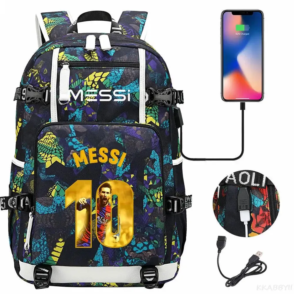 Messi School Bags Business travel bag Backpack Camouflage USB Laptop Waterproof Multifunctional