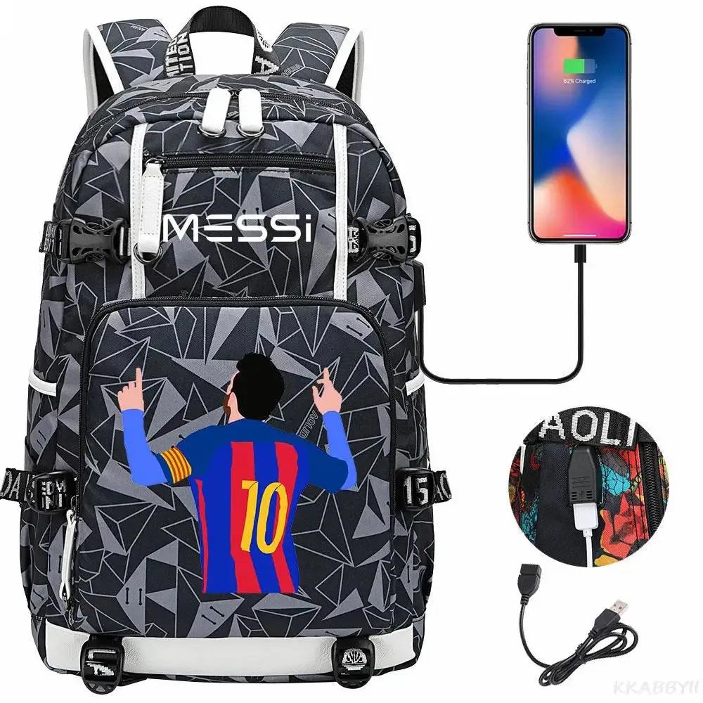 Messi School Bags Business travel bag Backpack Camouflage USB Laptop Waterproof Multifunctional