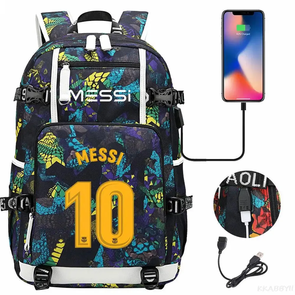 Messi School Bags Business travel bag Backpack Camouflage USB Laptop Waterproof Multifunctional