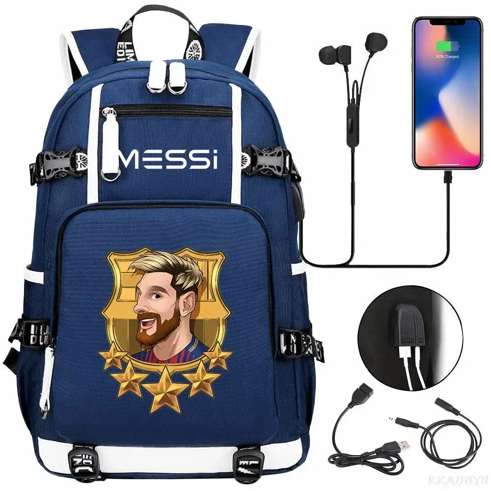 Messi School Bags Business travel bag Backpack Camouflage USB Laptop Waterproof Multifunctional