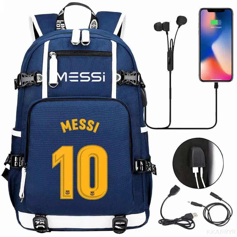 Messi School Bags Business travel bag Backpack Camouflage USB Laptop Waterproof Multifunctional