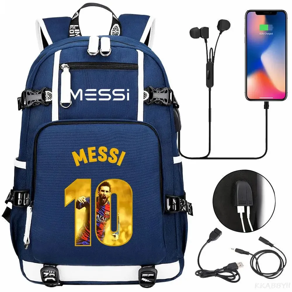 Messi School Bags Business travel bag Backpack Camouflage USB Laptop Waterproof Multifunctional