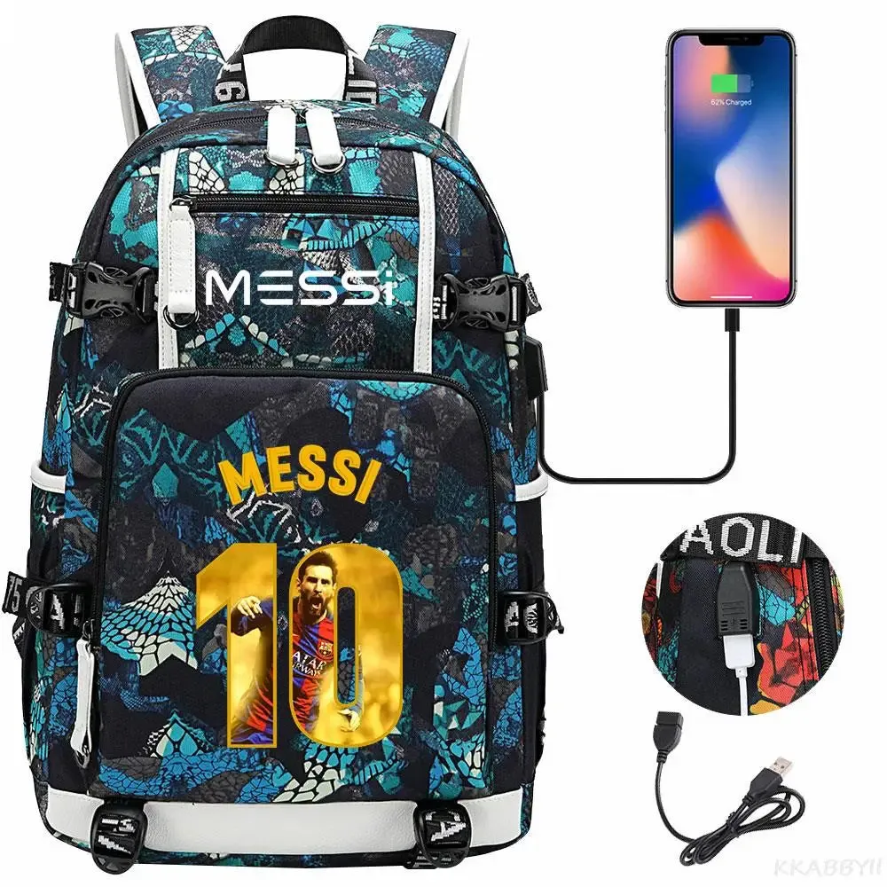 Messi School Bags Business travel bag Backpack Camouflage USB Laptop Waterproof Multifunctional