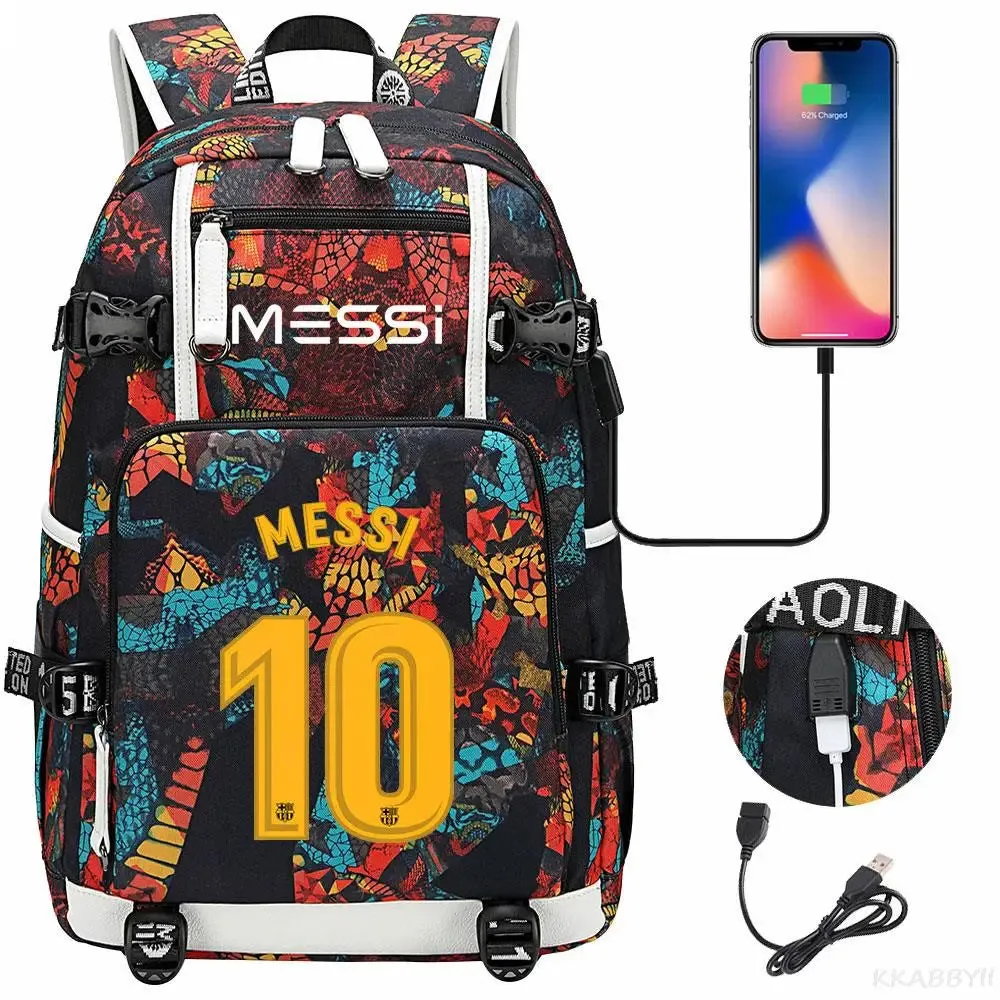 Messi School Bags Business travel bag Backpack Camouflage USB Laptop Waterproof Multifunctional
