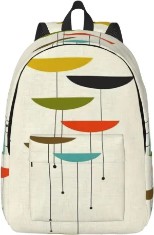 Mid Century Modern Prints Print Canvas Backpack Women,Mens Travel Casual Daypack Bookbag For Laptop Work Travel Hiking