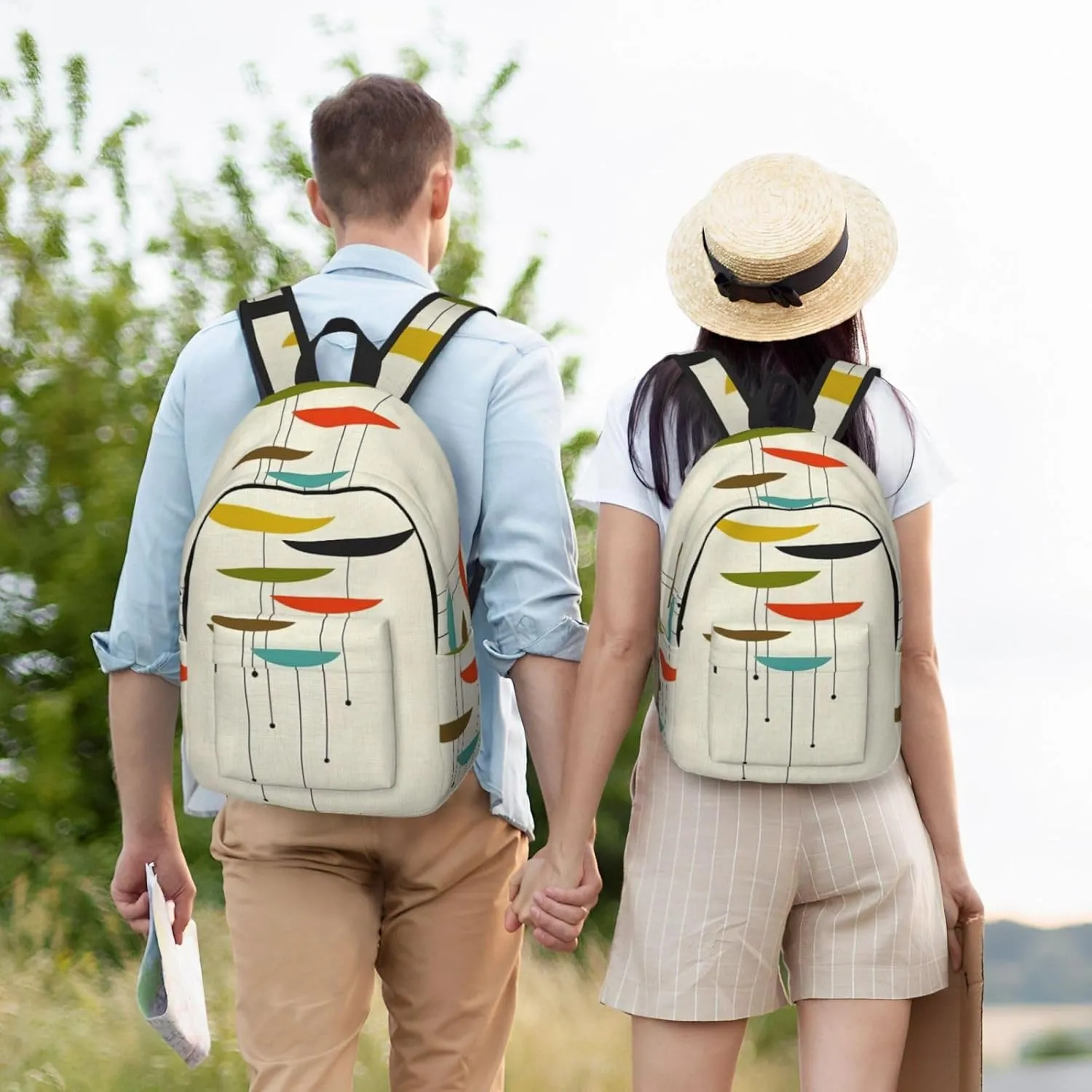 Mid Century Modern Prints Print Canvas Backpack Women,Mens Travel Casual Daypack Bookbag For Laptop Work Travel Hiking