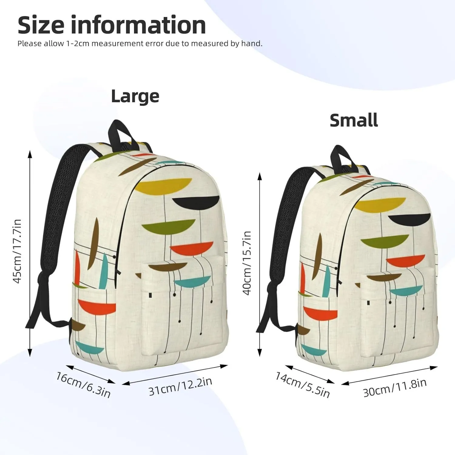 Mid Century Modern Prints Print Canvas Backpack Women,Mens Travel Casual Daypack Bookbag For Laptop Work Travel Hiking