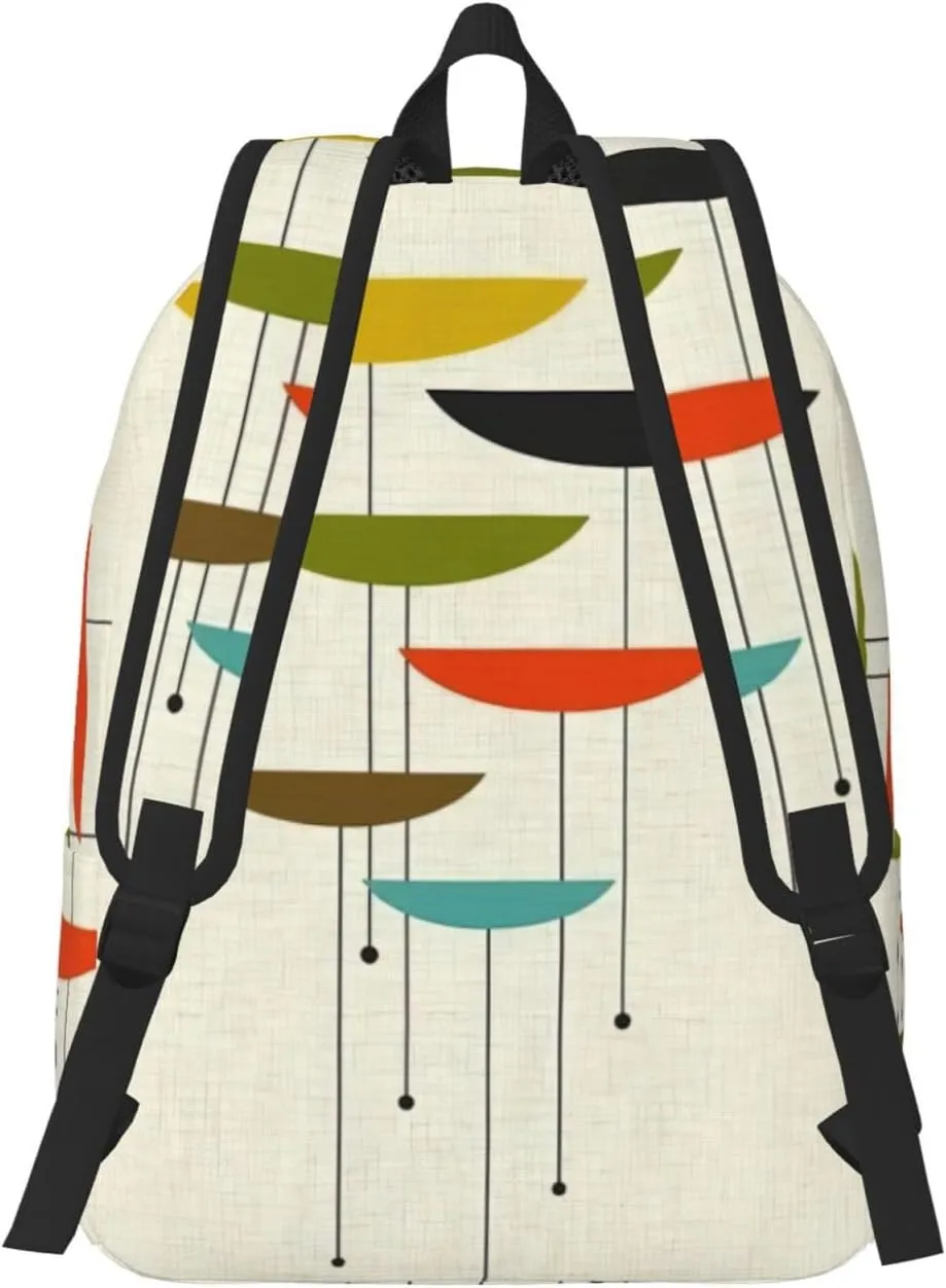 Mid Century Modern Prints Print Canvas Backpack Women,Mens Travel Casual Daypack Bookbag For Laptop Work Travel Hiking