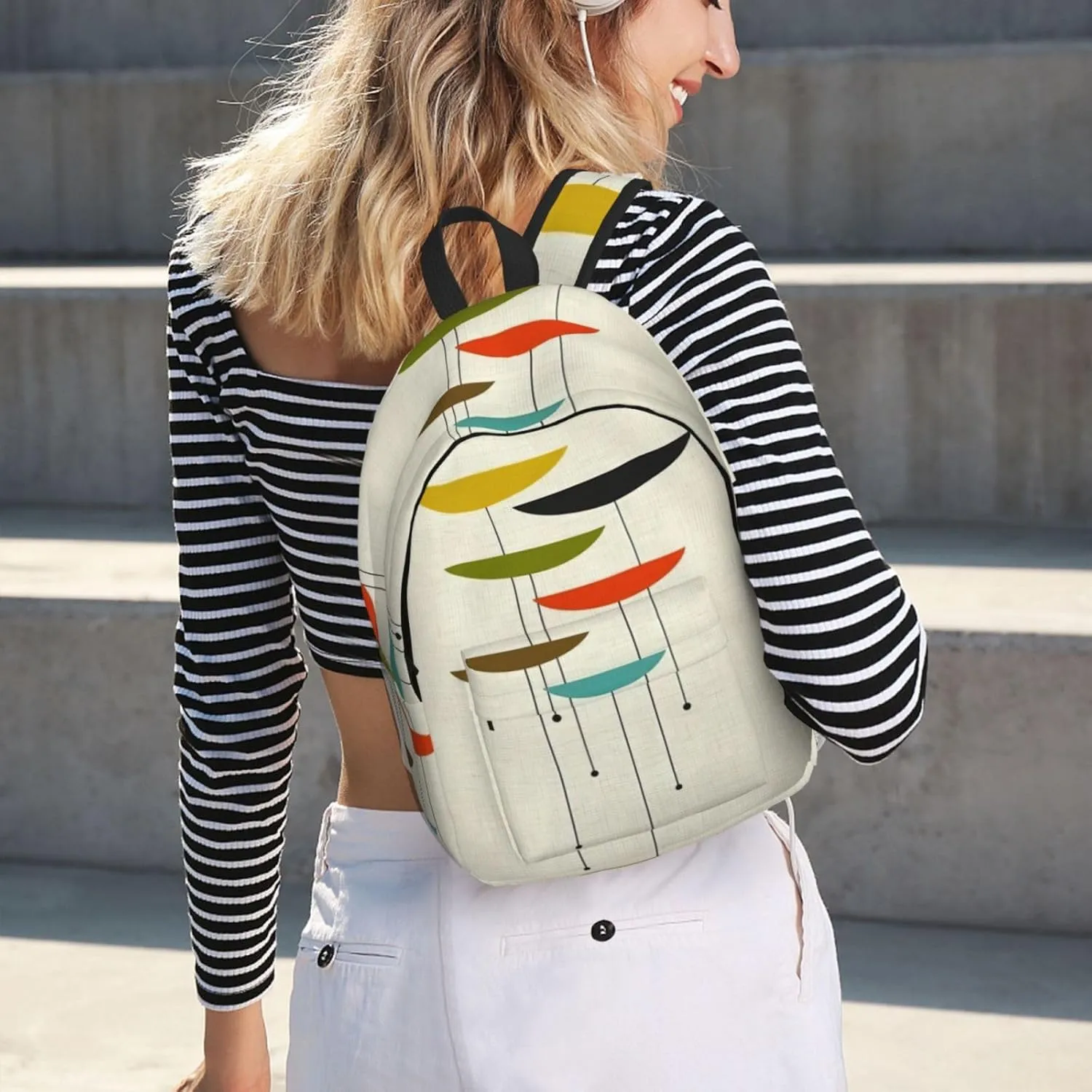 Mid Century Modern Prints Print Canvas Backpack Women,Mens Travel Casual Daypack Bookbag For Laptop Work Travel Hiking