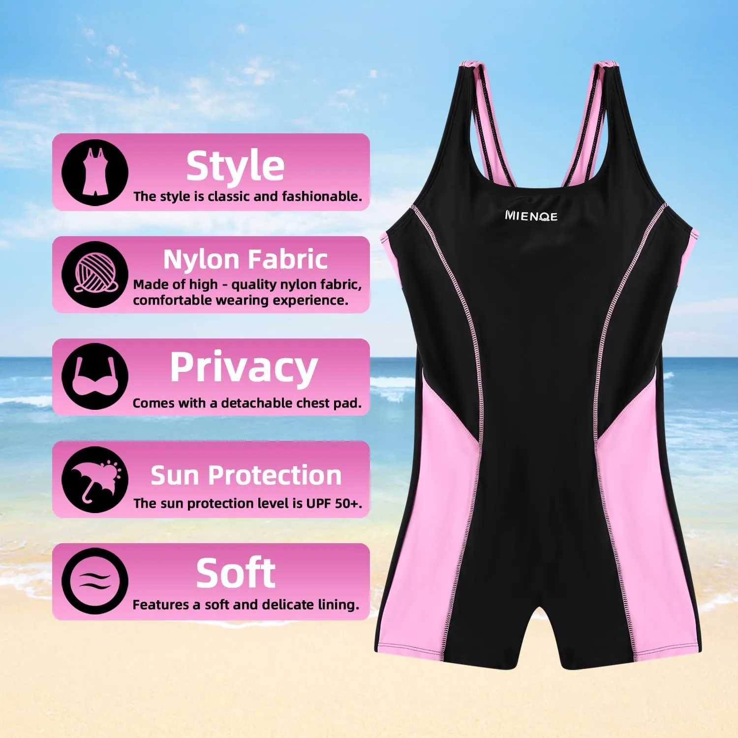 MIENOE Teen Girls' One Piece Swimsuits Kids UPF 50  Sun Protection Bathing Suits with Chest Pads Athletic Girl Piece
