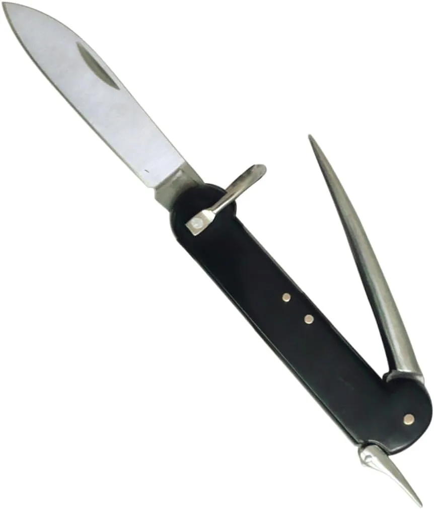 Mil-Tec German Black Sailor Pocket Knife | Compact Portable Robust Deck Multi-Tool for Outdoor Enthusiasts & Sailors | Marlin Spike for Rope Work | Eyelet to Fix on Clothes or Keychain | Steel Blade