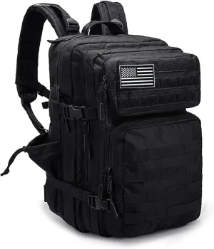 Military Tactical Backpack 45L Bug Out Bag Assault Pack Molle Daypack Hiking Gym Rucksack with Bottle Holder(Black)