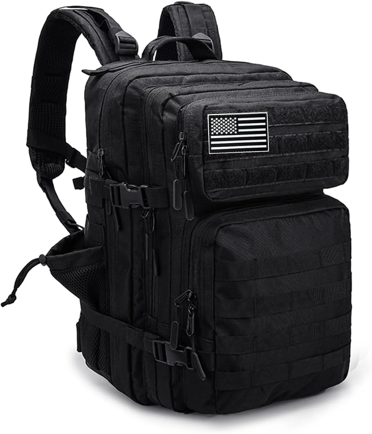 Military Tactical Backpack 45L Bug Out Bag Assault Pack Molle Daypack Hiking Gym Rucksack with Bottle Holder(Black)