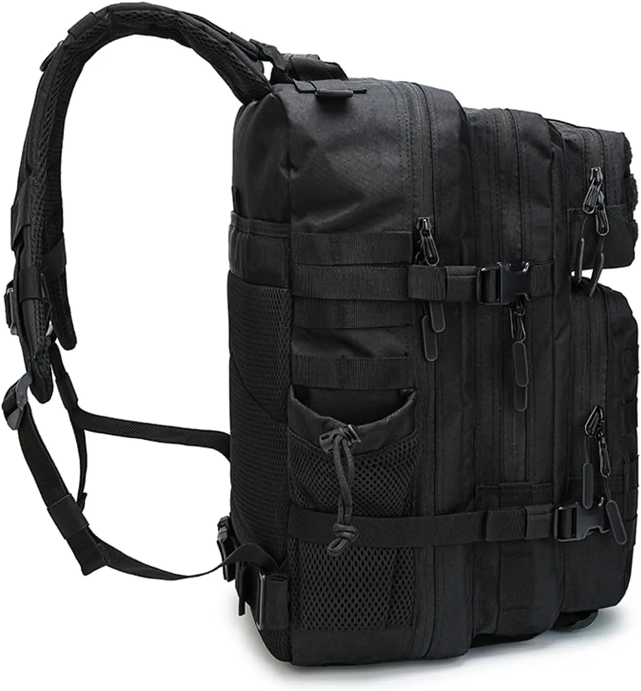 Military Tactical Backpack 45L Bug Out Bag Assault Pack Molle Daypack Hiking Gym Rucksack with Bottle Holder(Black)