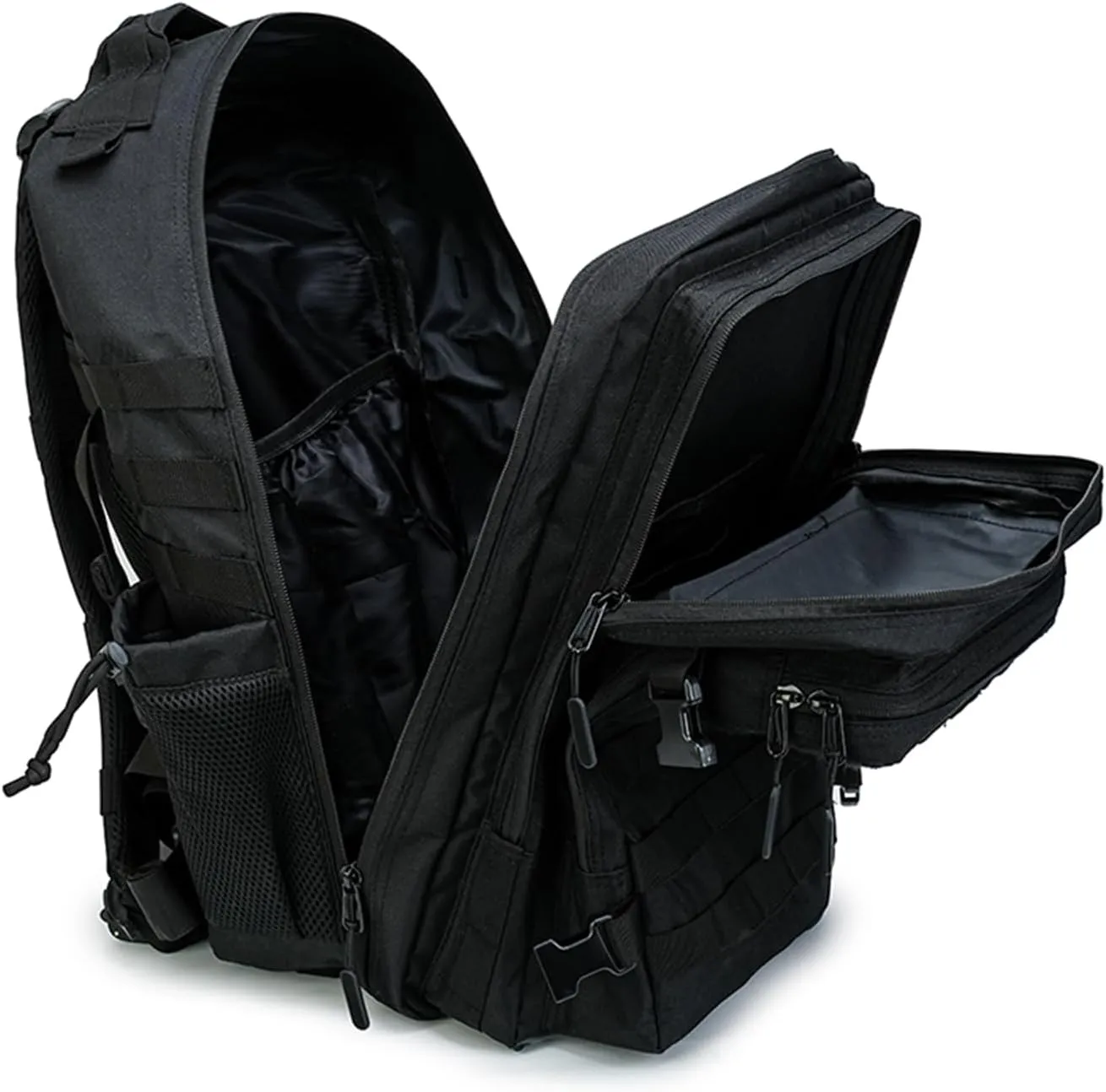 Military Tactical Backpack 45L Bug Out Bag Assault Pack Molle Daypack Hiking Gym Rucksack with Bottle Holder(Black)