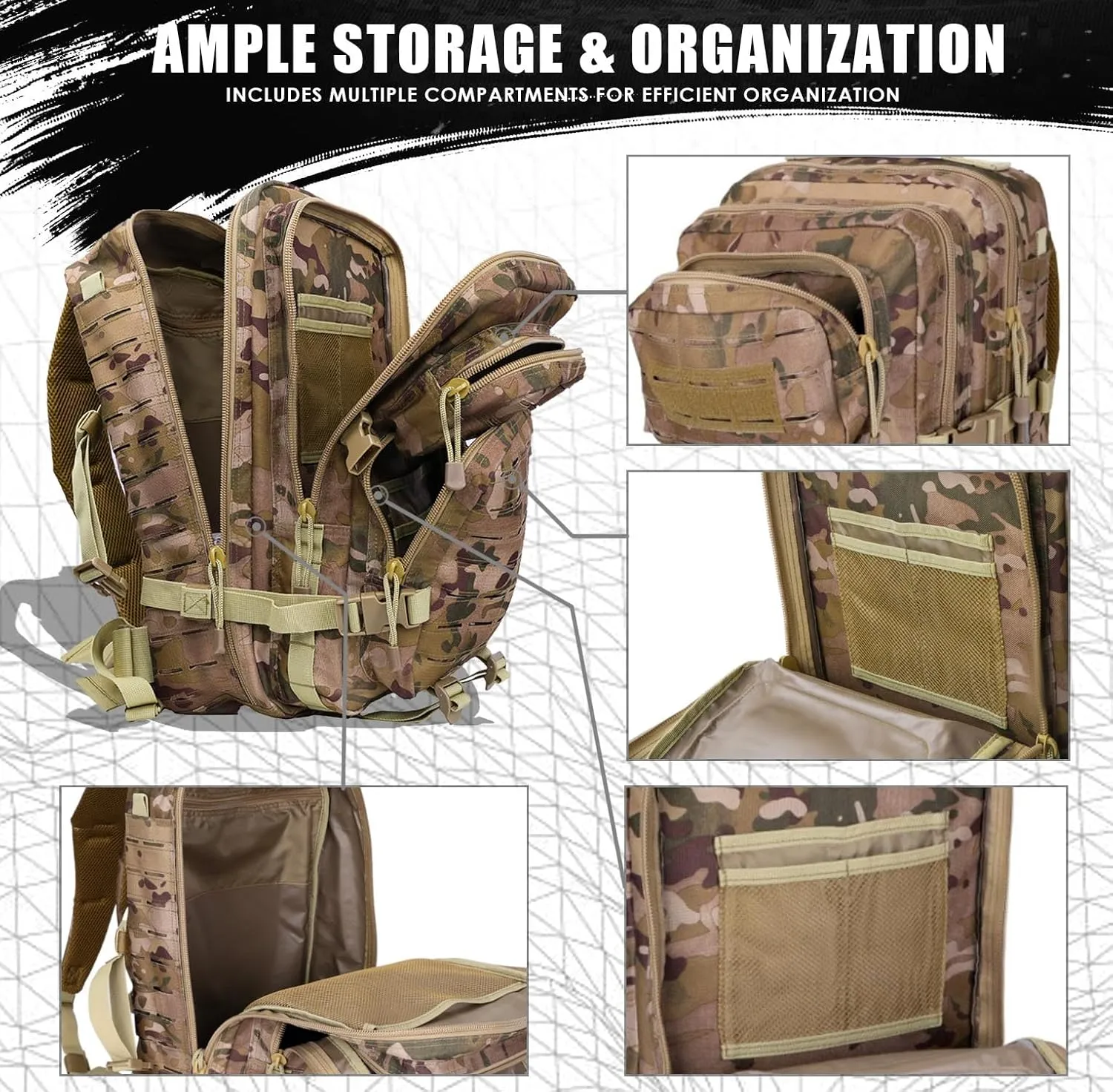 Military Tactical Backpack for Men 35L Small Molle System Water Resistant 3 Day Survival Assault Pack for Bug Out Bag Rucksack Travel Hiking Camping Gym Range Trekking Hunting Sport Work (Camo)