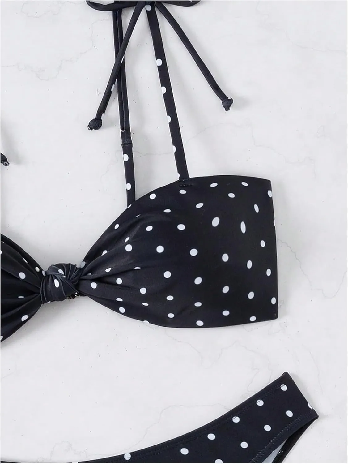 Milumia Women's Polka Dots Bikini Sets 2 Piece High Cut Tie Shoulder Swimsuit Beachwear