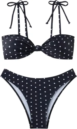Milumia Women's Polka Dots Bikini Sets 2 Piece High Cut Tie Shoulder Swimsuit Beachwear