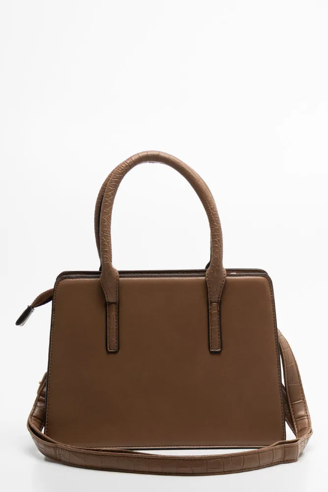 Mini Handbag With Handles And Strap Brown
