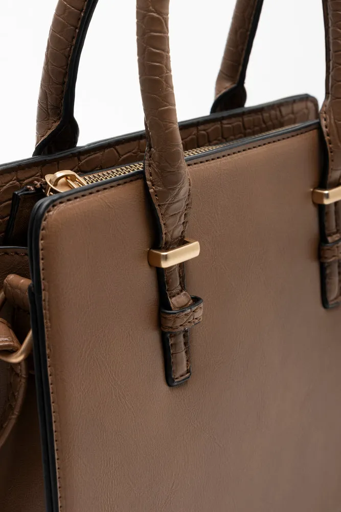 Mini Handbag With Handles And Strap Brown