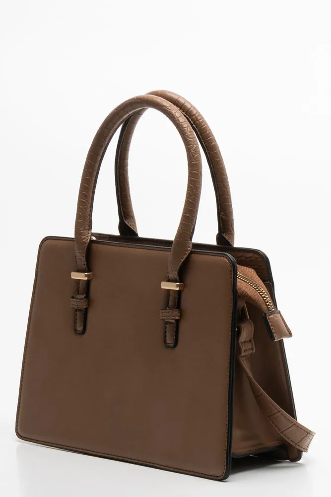 Mini Handbag With Handles And Strap Brown