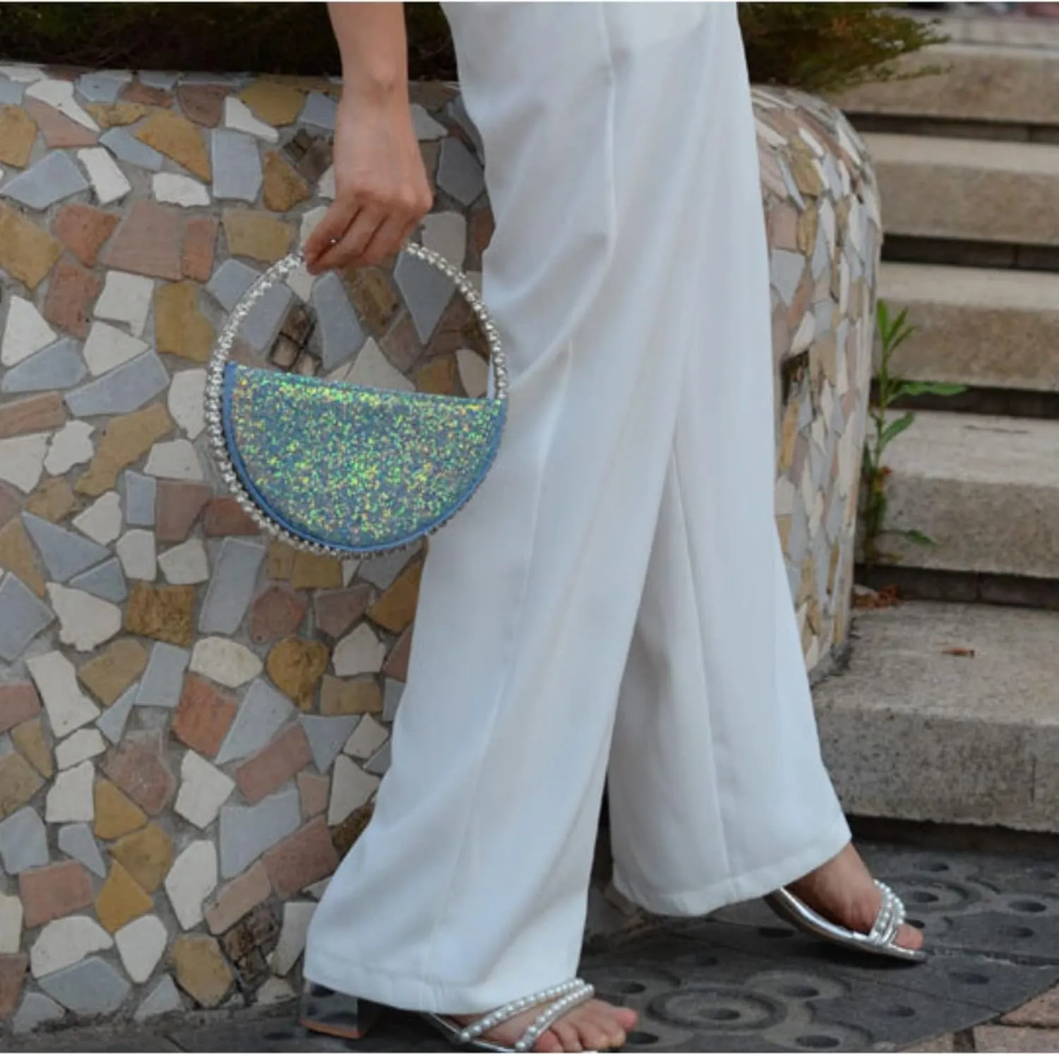Mini Heart Round Shape Rhinestone Clutch Purse Bag Diamond Frame Glitter Bright Sequins Evening Handbag Wedding Party