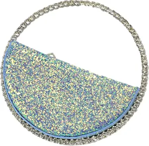 Mini Heart Round Shape Rhinestone Clutch Purse Bag Diamond Frame Glitter Bright Sequins Evening Handbag Wedding Party