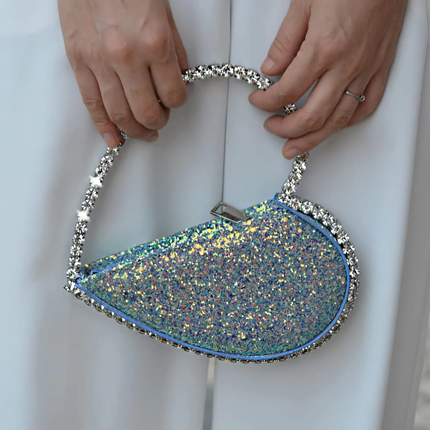 Mini Heart Round Shape Rhinestone Clutch Purse Bag Diamond Frame Glitter Bright Sequins Evening Handbag Wedding Party