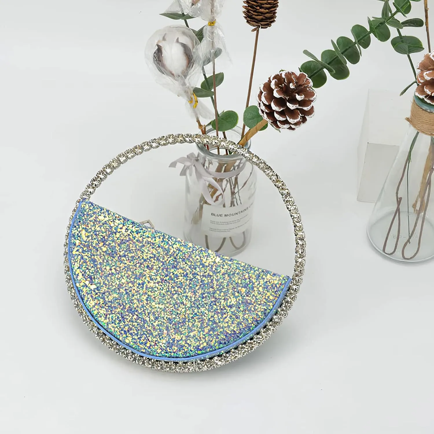 Mini Heart Round Shape Rhinestone Clutch Purse Bag Diamond Frame Glitter Bright Sequins Evening Handbag Wedding Party