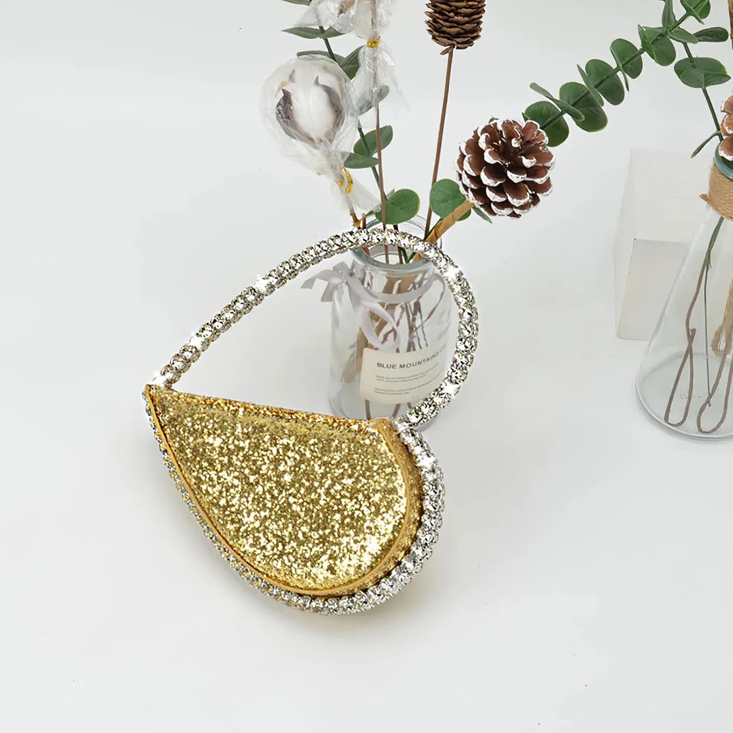 Mini Heart Round Shape Rhinestone Clutch Purse Bag Diamond Frame Glitter Bright Sequins Evening Handbag Wedding Party