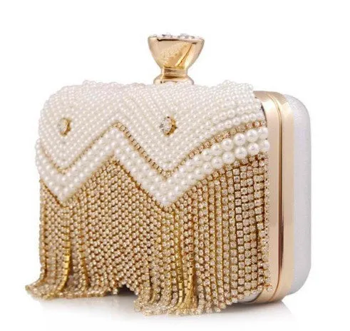 Mini Leather Pearl Tassel Handmade Clutch