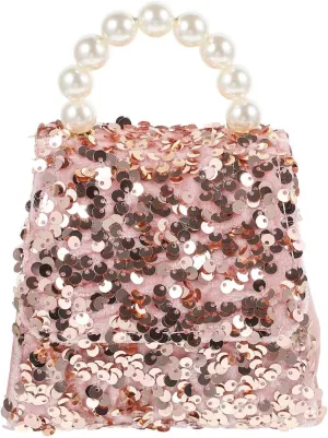 Mini Shiny Square Crossbody Shoulder Bag for Little Girls White Clutch Bags Sequin Handbag