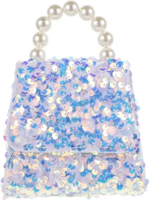 Mini Shiny Square Crossbody Shoulder Bag for Little Girls White Clutch Bags Sequin Handbag