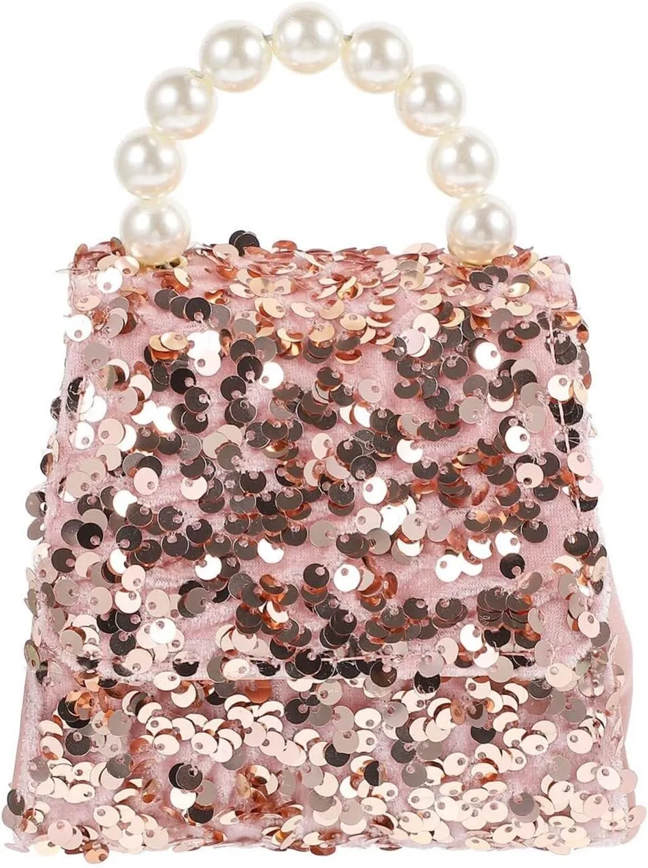 Mini Shiny Square Crossbody Shoulder Bag for Little Girls White Clutch Bags Sequin Handbag