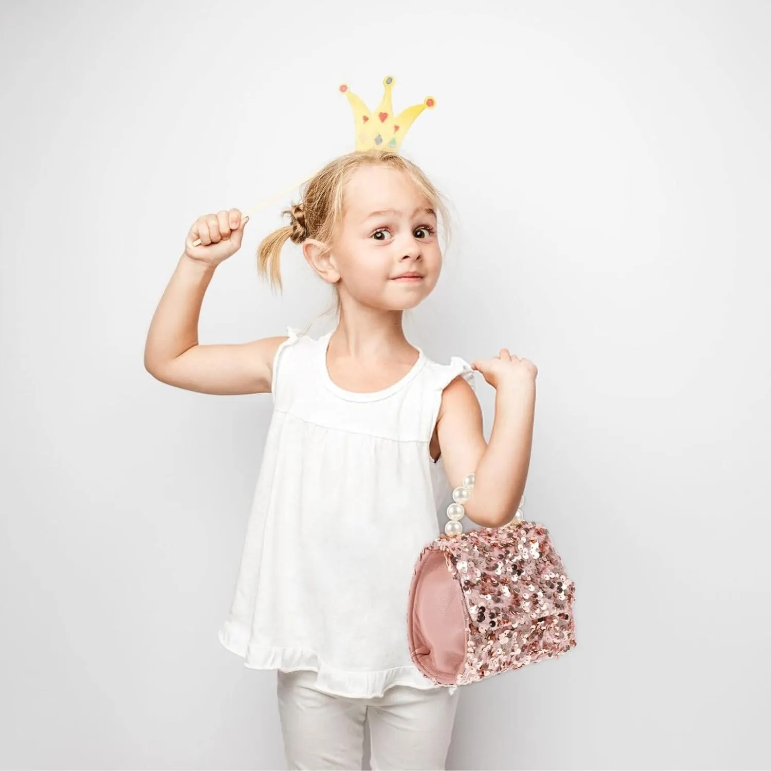Mini Shiny Square Crossbody Shoulder Bag for Little Girls White Clutch Bags Sequin Handbag