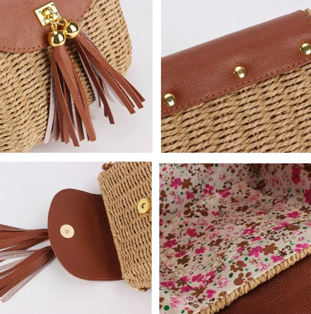 Mini Straw Shoulder Bag for Women Chic Woven Hobo Handbag with Tassel Rattan Clutch Purse Beach Party College Tote 2025